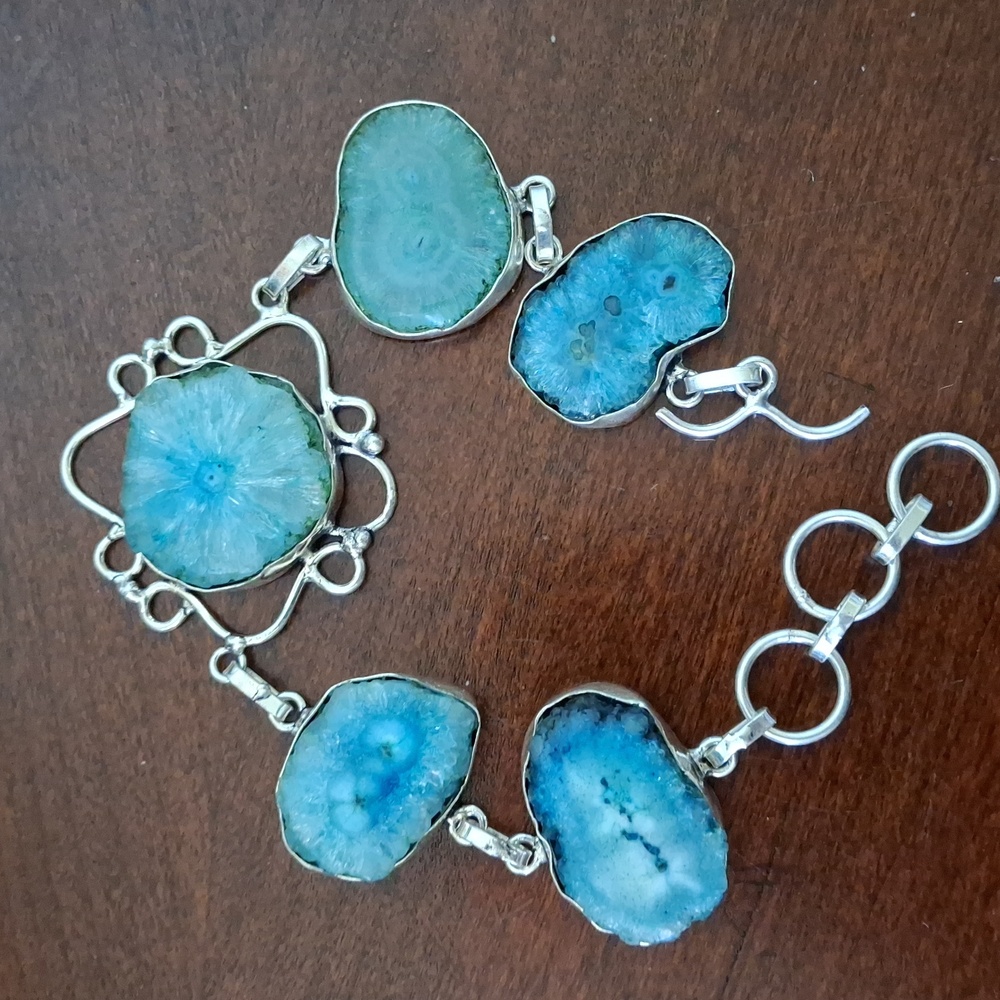 New Agate Geode Slice 925 Silver Bracelet.